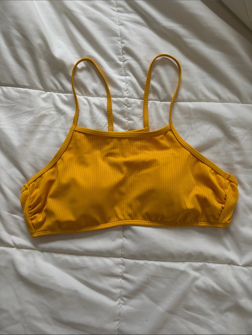 Xhilaration Mustard Yellow Ribbed Swim Bikini Top Size Large